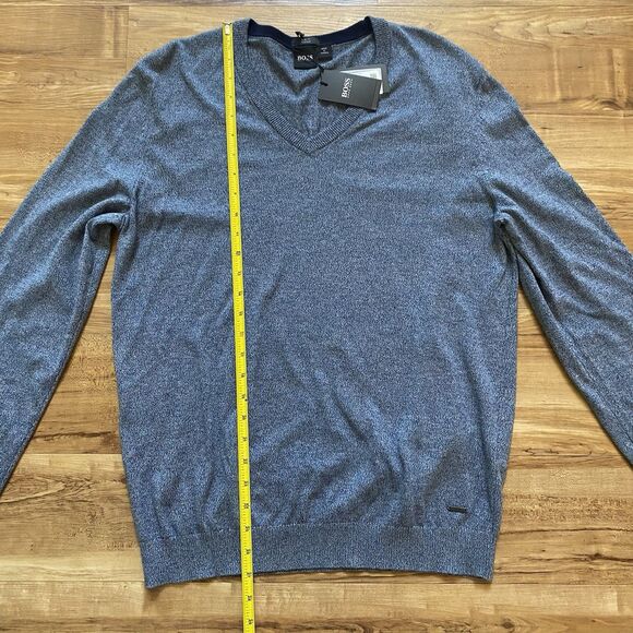 NWT HUGO BOSS Black Label Mens L Blue Slim Fit V-Neck Knit Sweater Jumper Preppy - Picture 11 of 16